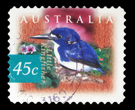 Stamp printed in the Australia shows Little Kingfisher, Alcedo Pusilla, Bird, circa 1997の写真素材