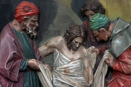 14th Stations of the Cross, Jesus is laid in the tomb and covered in incense