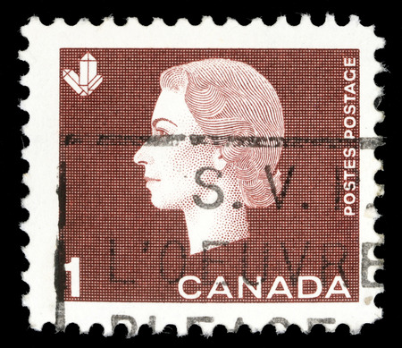 Stamp printed by Canada, shows Queen Elizabeth II, circa 1962のeditorial素材