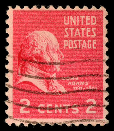 Stamp printed in USA, shows President of the United States, John Adams, circa 1938のeditorial素材