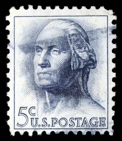 Stamp printed in USA shows image of the George Washington, circa 1966 のeditorial素材