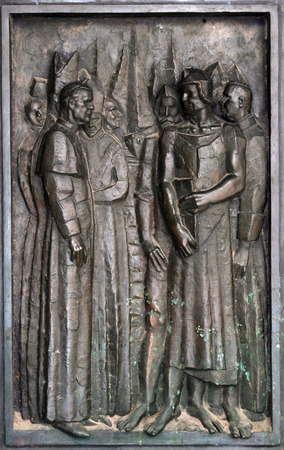 Detail of the door of the Cathedral of St  James in Sibenik, Croatia  のeditorial素材