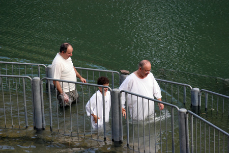 Baptismal site at Jordan river shore  Baptism of pilgrims  in Yardenit, Israel on September 30, 2006のeditorial素材