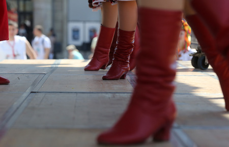 Members of folk group Edmonton  Alberta , Ukrainian dancers Viter from Canada during the 48th International Folklore Festival in center of Zagreb,Croatia on July 17, 2014のeditorial素材