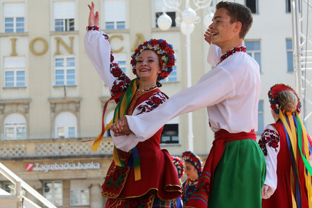 Members of folk group Edmonton  Alberta , Ukrainian dancers Viter from Canada during the 48th International Folklore Festival in center of Zagreb,Croatia on July 17, 2014のeditorial素材