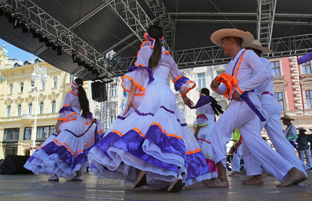 Members of folk groups Colombia Folklore Foundation from Santiago de Cali, Colombia during the 48th International Folklore Festival in center of Zagreb,Croatia on July 16,2014のeditorial素材