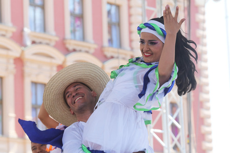 Members of folk group Colombia Folklore Foundation from Santiago de Cali, Colombia during the 48th International Folklore Festival in center of Zagreb,Croatia on July 17,2014のeditorial素材