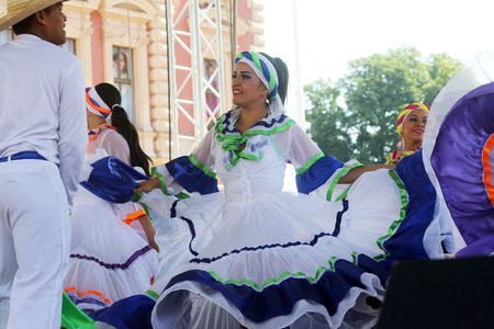 Members of folk group Colombia Folklore Foundation from Santiago de Cali, Colombia during the 48th International Folklore Festival in center of Zagreb,Croatia on July 17,2014のeditorial素材