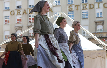 Members of folk group Hasselt  Flanders , Folk Group De Boezeroenen from Belgium during the 48th International Folklore Festival in center of Zagreb,Croatia on July 18, 2014のeditorial素材