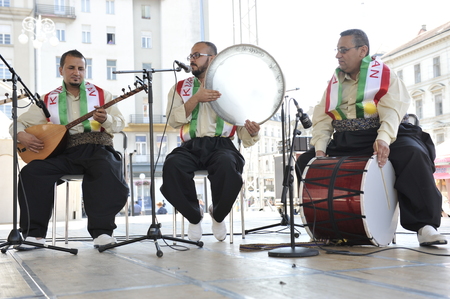 Members of folk group Payiz from Sulaimaniya, Kurdistan, Iraq during the 48th International Folklore Festival in center of Zagreb, Croatia on July 18, 2014のeditorial素材