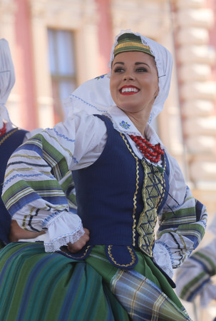 Folk group Selkirk, Manitoba, Ukrainian Dance Ensemble Troyanda from Canada during the 48th International Folklore Festival in center of Zagreb, Croatia on July 18, 2014のeditorial素材