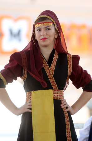 Members of folk group Albanian Culture Society Jahi Hasani from Cegrane, Macedonia during the 48th International Folklore Festival in center of Zagreb,Croatia on July 20,2014のeditorial素材