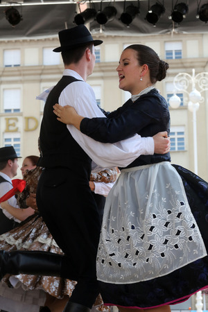 Members of folk groups Nograd  from Salgotarjan, Hungary during the 48th International Folklore Festival in center of Zagreb, Croatia on July 19, 2014のeditorial素材