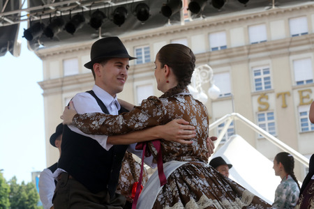 Members of folk groups Nograd  from Salgotarjan, Hungary during the 48th International Folklore Festival in center of Zagreb, Croatia on July 19, 2014のeditorial素材