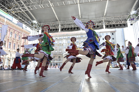Members of folk group Edmonton  Alberta , Ukrainian dancers Viter from Canada during the 48th International Folklore Festival in center of Zagreb,Croatia on July 17, 2014のeditorial素材