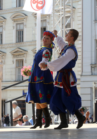 Members of folk group Edmonton (Alberta), Ukrainian dancers Viter from Canada during the 48th International Folklore Festival in center of Zagreb,Croatia on July 16, 2014のeditorial素材