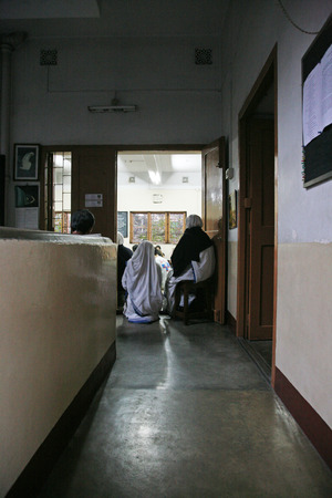 Sisters of The Missionaries of Charity of Mother Teresa at Mass in the chapel of the Mother House, Kolkata, India at January 30, 2009.のeditorial素材
