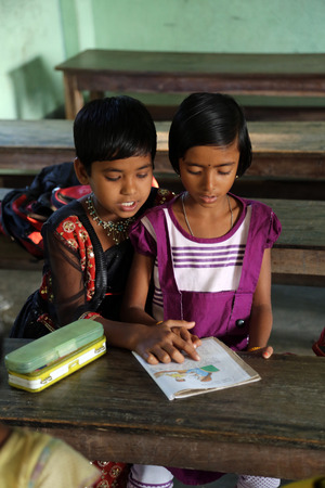 Kids learn at school. School name is the name of a famous Croatian missionary, Father Ante Gabricのeditorial素材