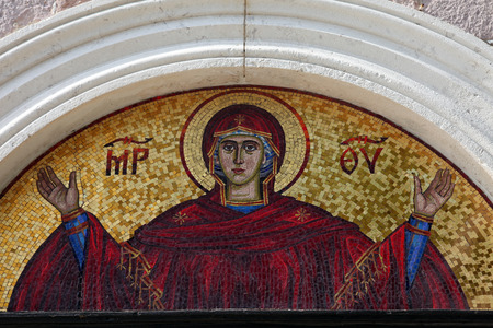 Virgin Mary - mosaic icon in Orthodox Christian church, on June 09, 2009 in Budva, Montenegroのeditorial素材