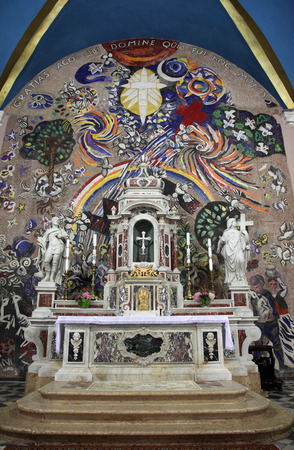 Altar in Catholic Church Saint Eustache in Dobrota, Montenegro, on June 09, 2009のeditorial素材