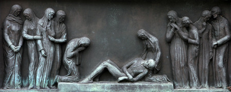 Detail of an old tombstone at the central cemetery in Zagreb, Croatiaの写真素材