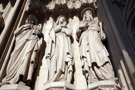 Statue from west portal of gothic church Maria am Gestade in Vienna, Austria on October 10, 2014.のeditorial素材