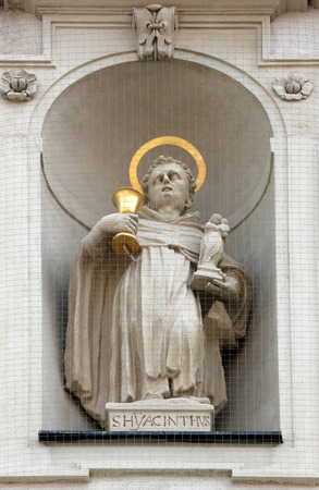 Saint Hyacinth on the facade of Dominican Church in Vienna, Austria on October 10, 2014. Famous baroque church was completed in 1634.のeditorial素材