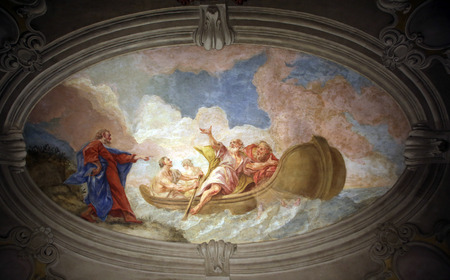 Fresco painted dome ceiling of Peterskirche in Vienna in Vienna, Austria on October 10, 2014.のeditorial素材