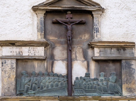 Crucifixion on the Graz Cathedral dedicated to Saint Giles in Graz, Styria, Austria on January 10, 2015.のeditorial素材