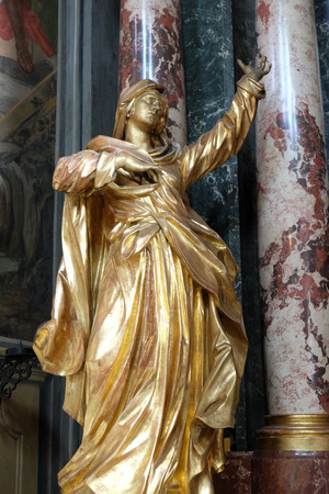 Virgin Mary, altar of the Holy Cross, Barmherzigenkirche church in Graz, Styria, Austria on January 10, 2015.のeditorial素材