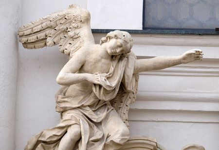 Angel on the portal of Mariahilf church in Graz, Styria, Austria on January 10, 2015.の写真素材