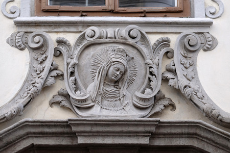 Virgin Mary, statue on the house facade in Graz, Styria, Austria on January 10, 2015.のeditorial素材