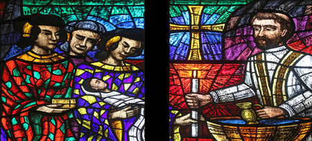 Asia window, Stained glass in Votiv Kirche (The Votive Church). It is a neo-Gothic church located on...