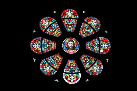 Jesus stained glass window in Basilica Assumption of the Virgin Mary in Marija Bistrica Croatia on July 14 2014のeditorial素材