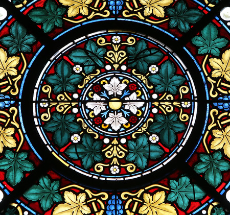Stained glass window in Basilica Assumption of the Virgin Mary in Marija Bistrica Croatia on July 14 2014のeditorial素材