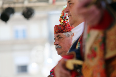 Members of folk group Dubrovacki primorski svatovi from Gornja Sela, Croatia during the 49th...