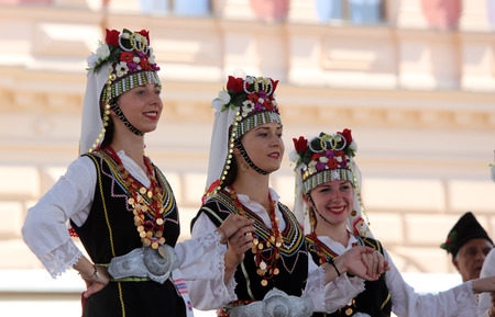 Members of folk group Kitka from Istibanja, Macedonia during the 49th International Folklore Festival in center of Zagreb, Croatia on July 17, 2015のeditorial素材