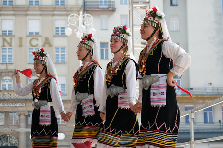 ZAGREB, CROATIA - JULY 19: Members of folk group Kitka from Istibanja, Macedonia during the 49th International Folklore Festival in center of Zagreb, Croatia on July 19, 2015のeditorial素材