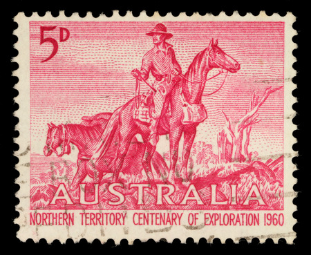 AUSTRALIA - CIRCA 1960: a stamp printed in the Australia shows The Overlanders by Sir Daryl Lindsay,...