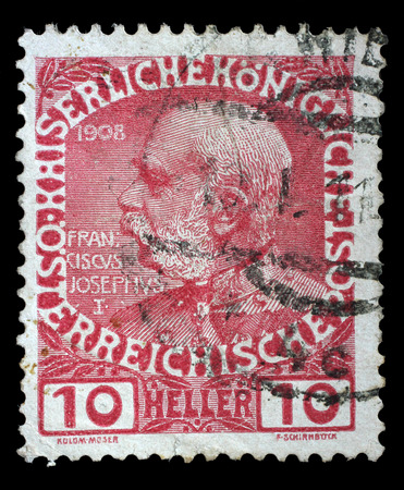 AUSTRIA - CIRCA 1908: stamp printed by Austria, shows Franz Josef, circa 1908のeditorial素材