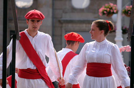Members of folk group Lagunekin from Bardos, France during the 49th International Folklore Festival in center of Zagreb, Croatia on July 16, 2015のeditorial素材