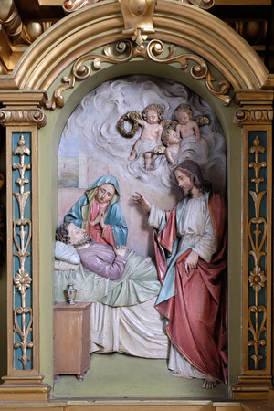 Death of Saint Joseph, altar in the Basilica of the Sacred Heart of Jesus in Zagreb, Croatia on May 28, 2015のeditorial素材