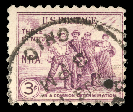 A stamp printed in the United States devoted National Recovery Act, Agriculture, Art, Commerce and Industry , circa 1938のeditorial素材