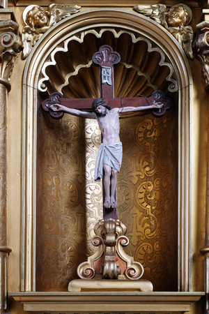 Cross on the altar in the Basilica of the Sacred Heart of Jesus in Zagreb, Croatia on May 28, 2015のeditorial素材