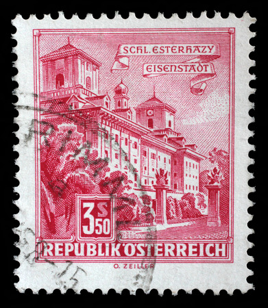 Stamp printed in the Austria shows Esterhazy Palace, Eisenstadt, circa 1962のeditorial素材