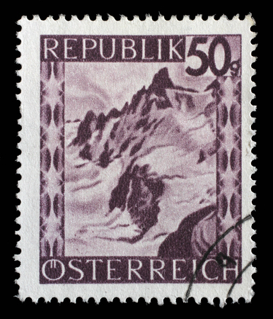 Stamp printed by Austria, shows Silvretta Mountains, Vorarlberg, circa 1945のeditorial素材