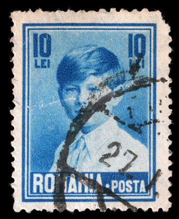 Stamp printed in Romania shows portrait of King Michael, circa 1928のeditorial素材