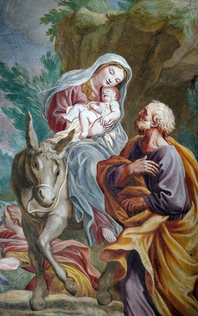 Flight to Egypt, fresco in the St Nicholas Cathedral in the capital city of Ljubljana, Slovenia on June 30, 2015のeditorial素材