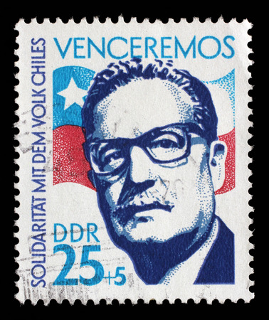Stamp printed in GDR from the Chile Solidarity issue, circa 1973.のeditorial素材