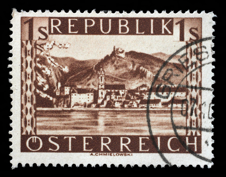 Stamp printed by Austria, shows Durnstein, circa 1946